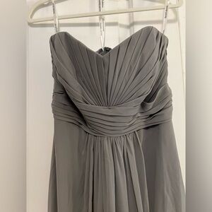 Grey Bridesmaids dress from David’s Bridal.